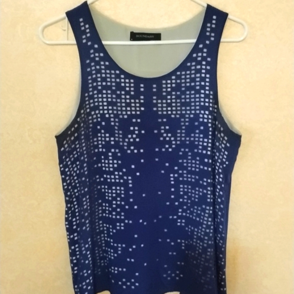 Silk layered Navy and cream sleeveless blouse